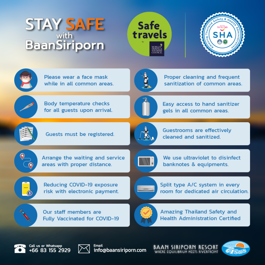 Stay Safe with Baan Siriporn – สะอาด ปลอดภัย พักผ่อนอย่างสบายใจ ที่ บ้านศิริพร รีสอร์ท ปลอดจาก COVID-19 Stay Safe with Baan Siriporn – สะอาด ปลอดภัย พักผ่อนอย่างสบายใจ ที่ บ้านศิริพร รีสอร์ท ปลอดจาก COVID-19